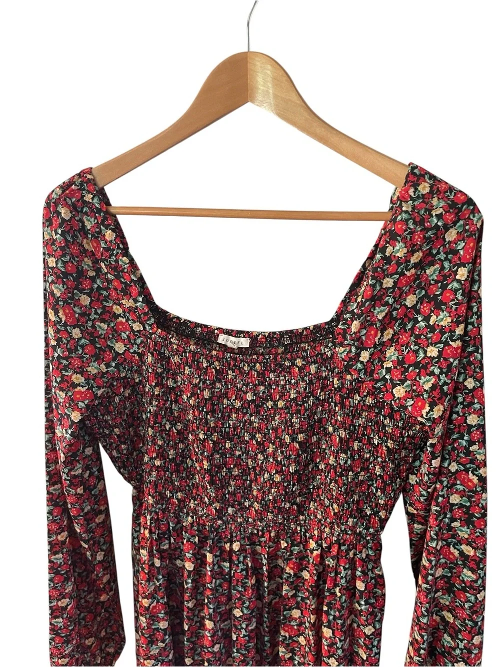 C50-  Smocked Midi Dress - Red Floral